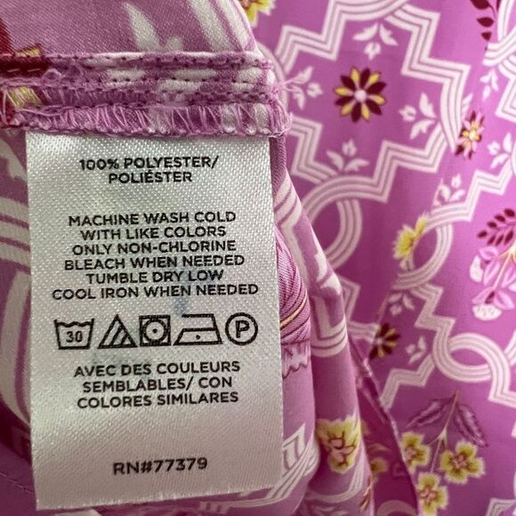 Ann Taylor Tile Print Mini Ruffle Sleeve Top SZ XS Pink White Floral Print - Picture 5 of 6